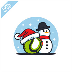 Tennis ball santa hat with snow man logo vector