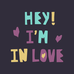 Cut out lettering with quote i am in love. Love handdrawn lettering. Romantic handwritten vector text isolated on dark background. Valentines day greeting card, postcard, banner design element