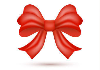 Decorative shiny red bow with ribbon isolated on a white background. Decoration of holiday gifts and backgrounds. Vector illustration for your design.