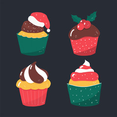 Rustic vector christmas candy cakes on blue background 