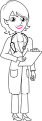 A beautiful female doctor nurse standing with a clipboard in hand test reports task list stethoscope on the neck