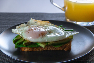 fried egg on toast with orange juice