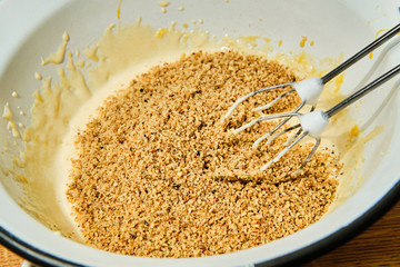 Preparing walnut cake dough
