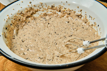 Preparing walnut dough with chocolate