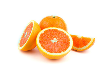 Orange fruit with drop of water isolated on white background.