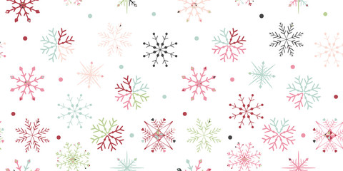 Color holiday winter snowflake's seamless pattern. Cute holiday romantic tiled surface design