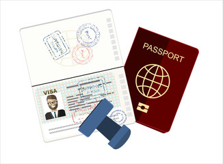 Passport, credit card and airline boarding pass ticket. Vector illustration in flat design