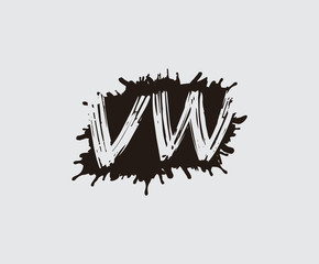 Initial V, W and flat splatter logo icon. Abstract ink splash design.