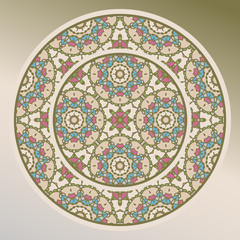  Decorative plate and mandala for interior design. Home decor..Creative color abstract geometric pattern, vector seamless, can be used for printing onto fabric, interior, design, textile