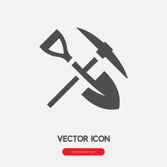 pickaxe and shovel icon vector. Linear style sign for mobile concept and web design. shovel, pickaxe symbol illustration. Pixel vector graphics - Vector.