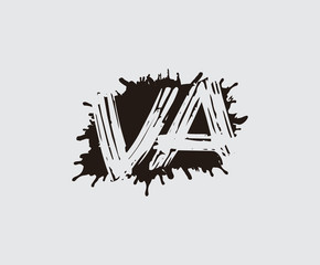 Initial V, A and VA flat splatter logo icon. Abstract ink splash design.