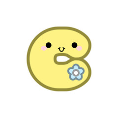 Cute cartoon letter C smiling face with eyes and mouth on white background. Cute ABC design for book cover, poster, card, print on baby's clothes, pillow etc. Vector illustration