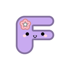 Cute cartoon letter F smiling face with eyes and mouth on white background. Cute ABC design for book cover, poster, card, print on baby's clothes, pillow etc. Vector illustration