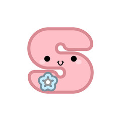 Cute cartoon letter S smiling face with eyes and mouth on white background. Cute ABC design for book cover, poster, card, print on baby's clothes, pillow etc. Vector illustration