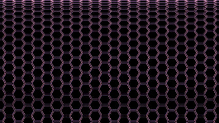 Abstract hexagonal wire mesh pattern; wavy perspective honeycomb on a black background 3d rendering, 3d illustration