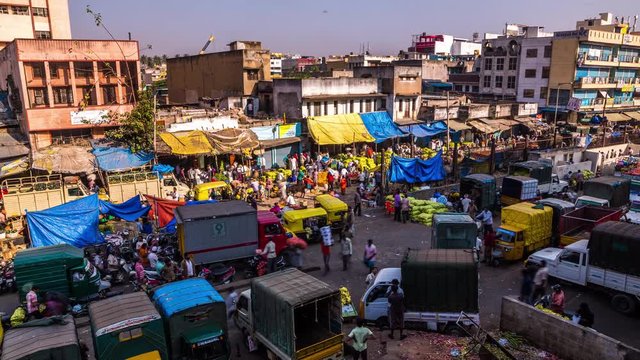 Busy day at Bangalore's KR flowers market time lapse