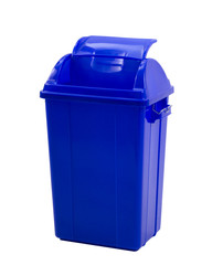 blue trash bin isolated on white