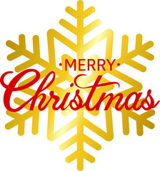 inscription merry christmas on golden snowflakes