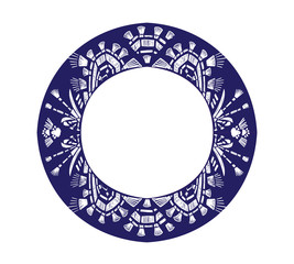 Frame circle with ikat ornament.Vector vertical card modern decor.