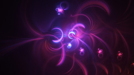 Abstract blue and purple glowing shapes. Fantasy light background. Digital fractal art. 3d rendering.
