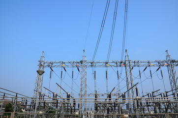 Electrical substation on a blue sky background