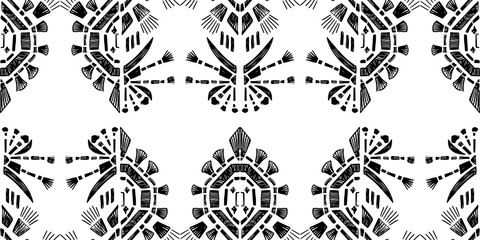 Ikat pattern etnic indian ornamental black and white illustration. Navajo motif texture ornate  design for surface print.