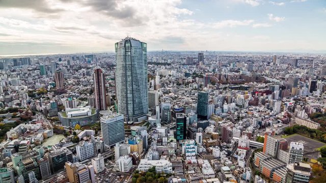 High angle view of Roppongi Hills Mori Tower and Roppongi district time lapse