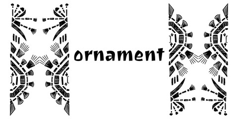 Frame with hand-drawn ikat motif ornament.Vector card decor.