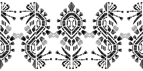 Ikat pattern etnic indian ornamental black and white illustration. Navajo motif texture ornate  design for surface print.