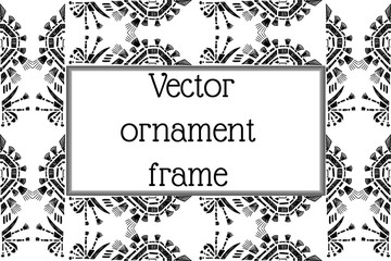 Frame with hand-drawn ikat motif ornament.Vector card decor.