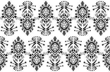 Ikat pattern etnic indian ornamental black and white illustration. Navajo motif texture ornate  design for surface print.