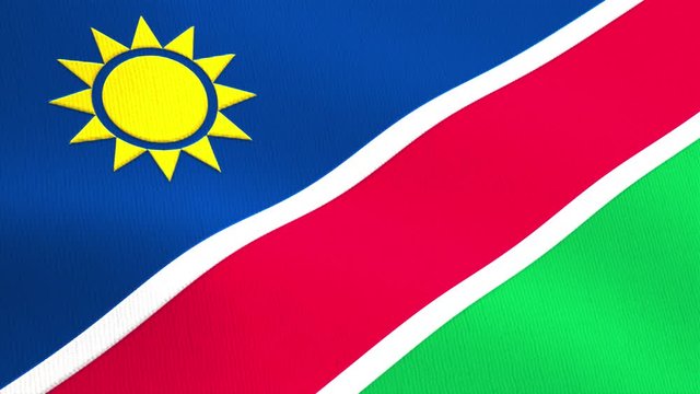 Namibia flag flying in the wind close-up