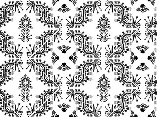Ikat pattern etnic indian ornamental black and white illustration. Navajo motif texture ornate  design for surface print.