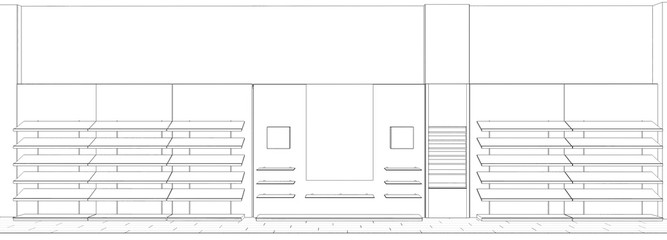 shopping mall, contour visualization, 3D illustration, sketch, outline
