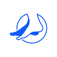 Foot care logo in blue circle offering comfort and support for wellness