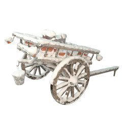 Fototapeta premium 3d image wooden cart with snow covered pots.3d image