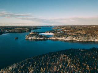 Aerial view to Beautiful Hiidenvesi lake in Finland. Scandinavian landscape