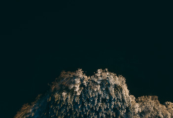 Aerial View of Boreal Forest Nature and lake in Winter Season, Helsinki, Finland