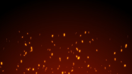 Burning red hot flying sparks fire in the night sky. Beautiful abstract background flying on black...