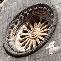 Cathedral detail, round wall decoration, Perast, Montenegro