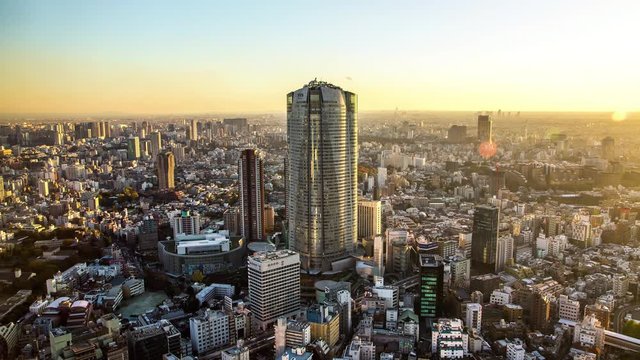 High angle view of Roppongi Hills Mori Tower and Roppongi district time lapse