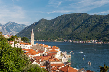 Naklejka na ściany i meble view of the Old town and the Bay in Perast Montenegro