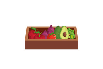 healthy vegetable in wooden box isolated icon vector illustration design