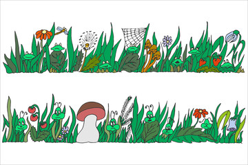 Fototapeta na wymiar Two panoramic drawings with grassy