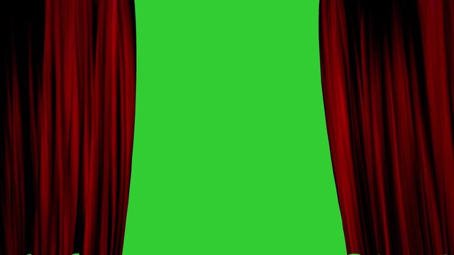 Red curtain opening with green screen background