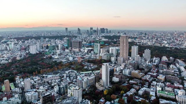 High angle view of Shinjuku district day to night time lapse