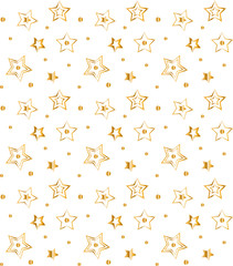 Simple star seamless pattern. Modern gold foil design. Hand Painted gold stars on black background.