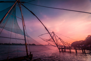 Chinese fishing nets in Kerala, Kochi India