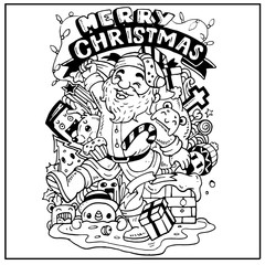 A Hand drawn of christmas doodle party with santa claus.