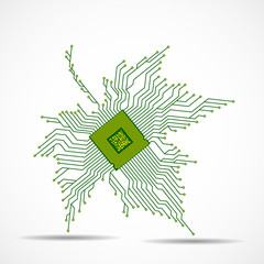 Abstract maple leaf with microprocessor inside. Vector illustration